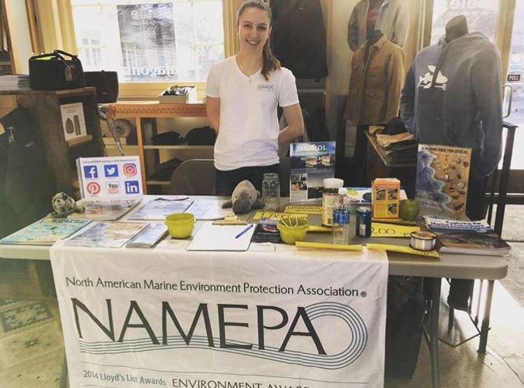 Megan tabling at Patagonia to engage with visitors about marine debris and how to get involved with NAMEPA